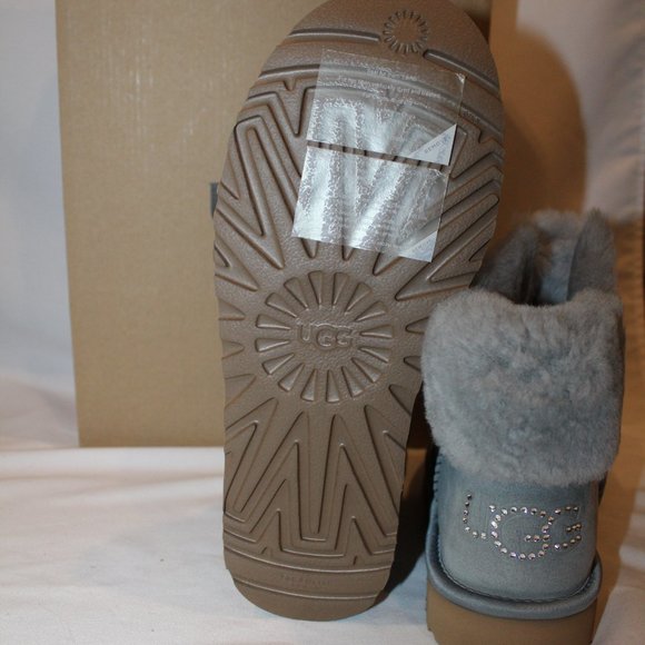 UGG MINI BLING SWAROVSKI CRYSTAL SUEDE BOOTS GRAY - Picture 10 of 11